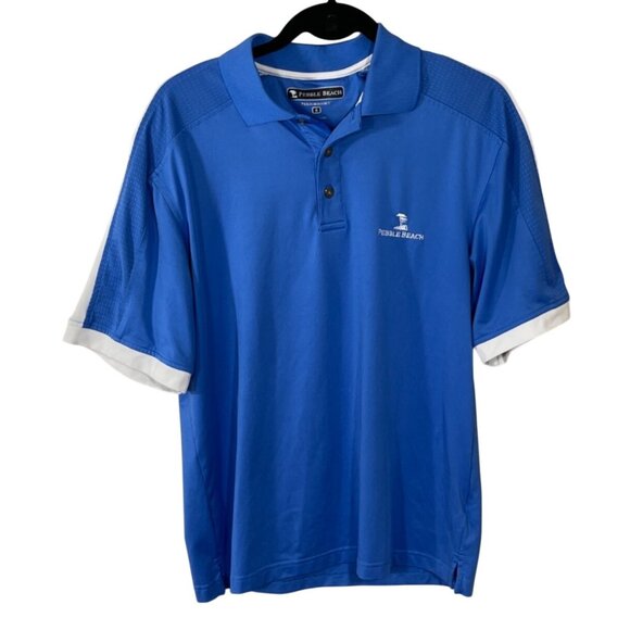 Pebble Beach Performance Polo Shirt Blue White S Small Golf - Picture 1 of 4